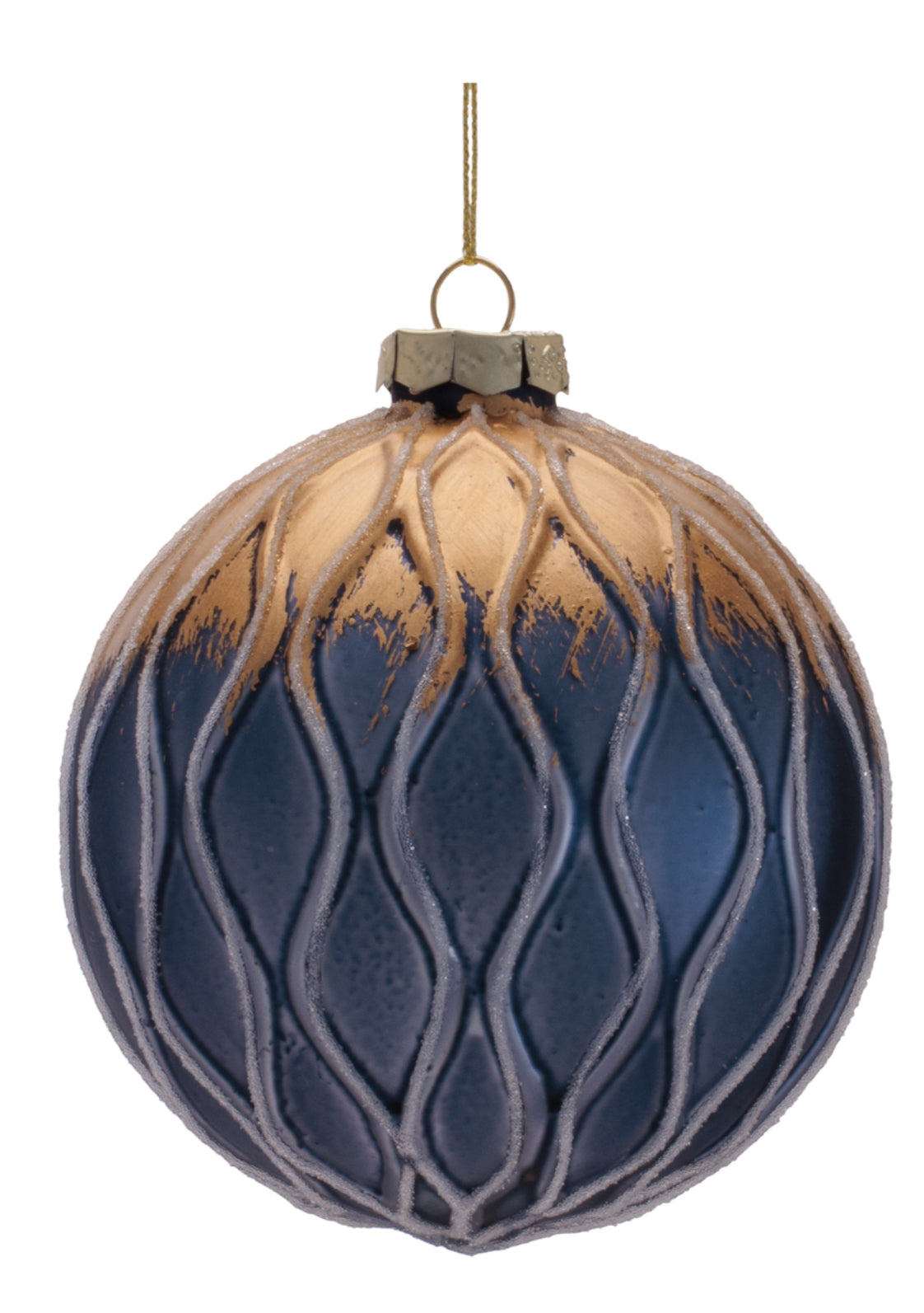 4” glass ball ornament blue/gold