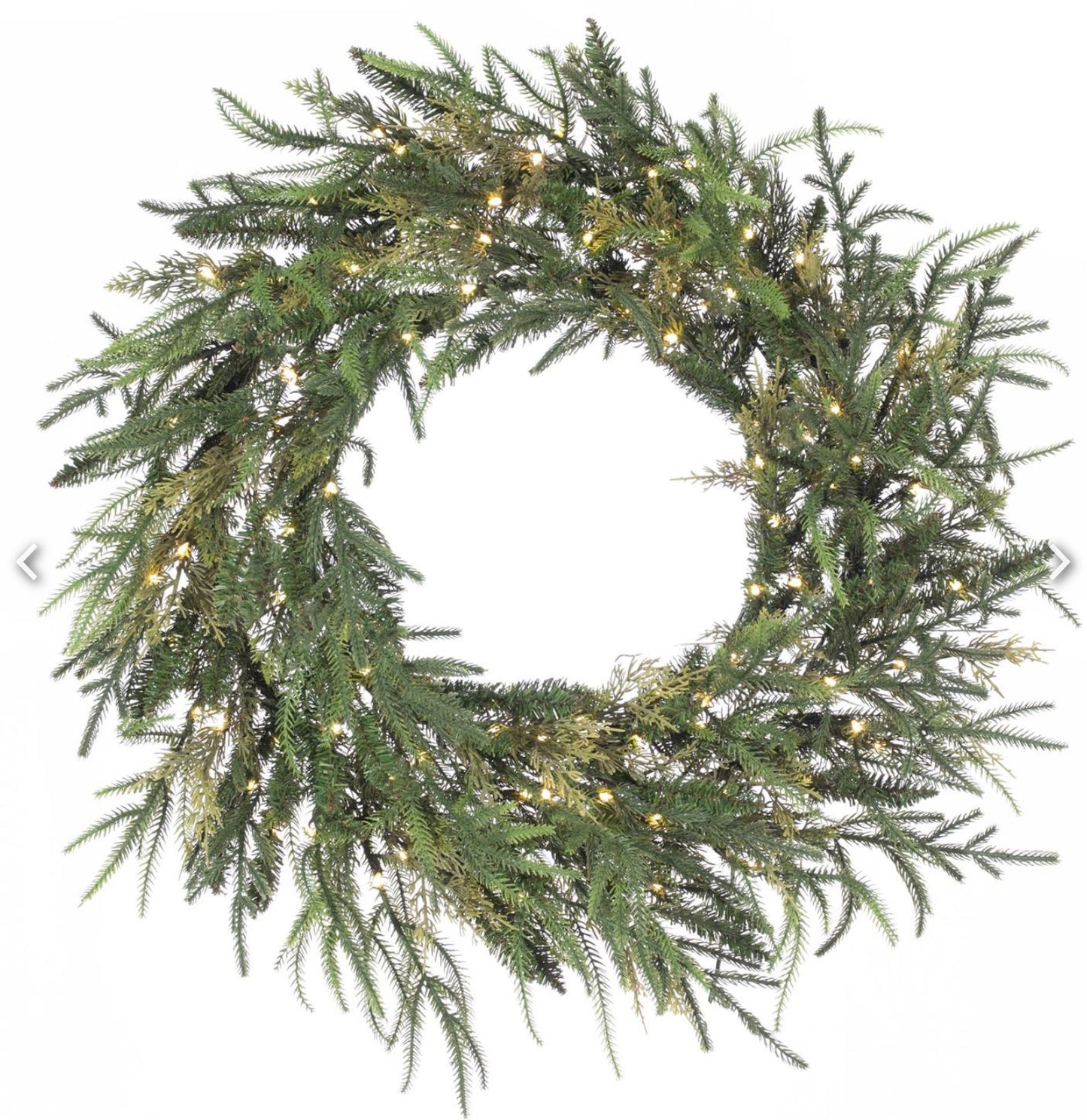 30" MIXED SPINDAL PINE WREATH W/150 WW MICRO LED