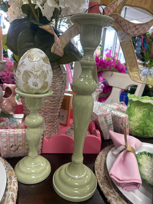 Metal Enamel Sage Candlesticks