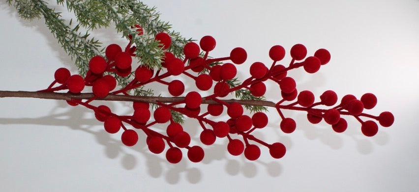 38" Burgundy Flocked Berry Stem