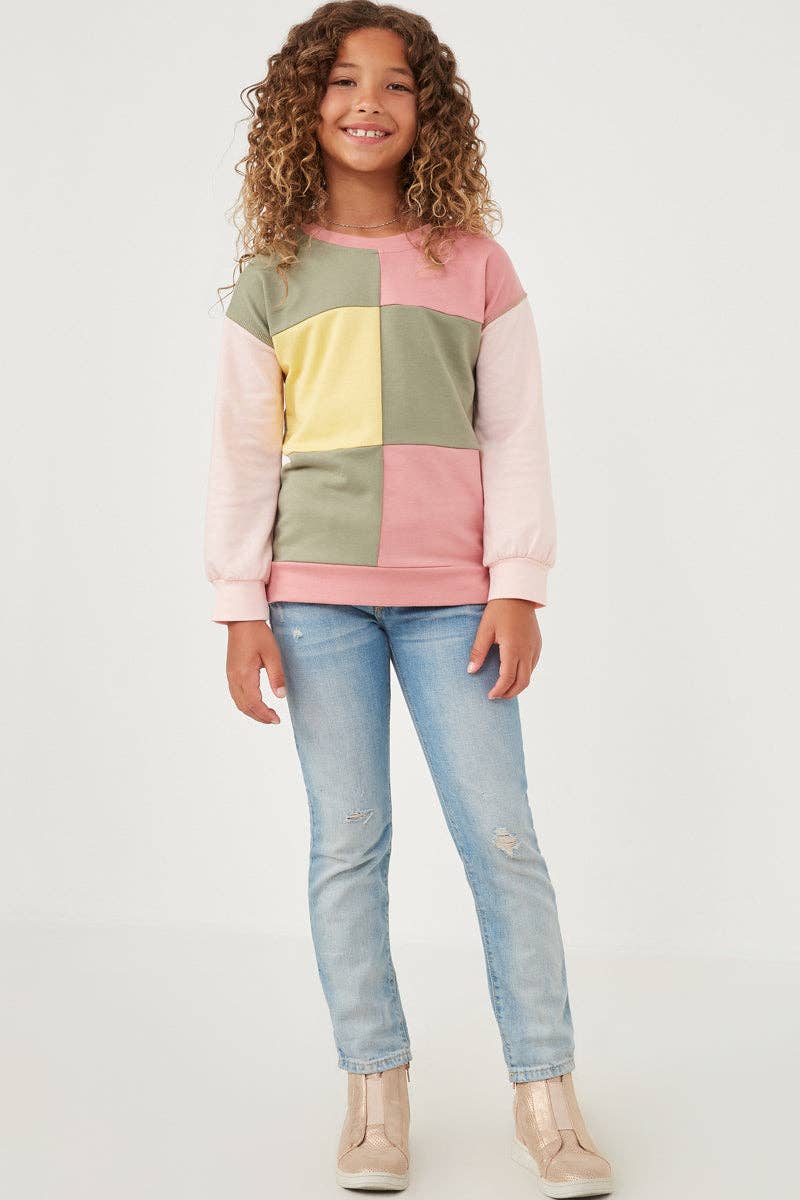 Girls Color Blocked French Terry Pullover Top