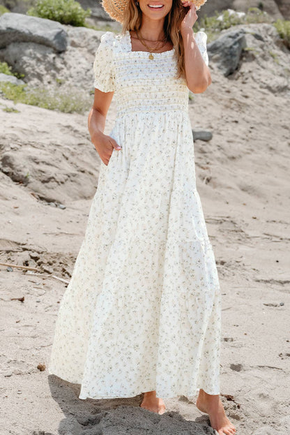 Boho Floral Print Ruffled Shirred Tiered Maxi Dress | S-XL