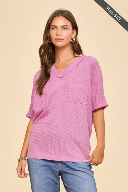 PLUS SIZE Two Tone Waffle Knit Top