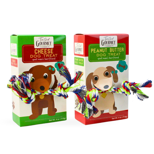 Dog Gift Set – Treats with Rope Toy: Peanut Butter or Cheese
