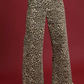 Leopard print wide leg jeans with raw hem