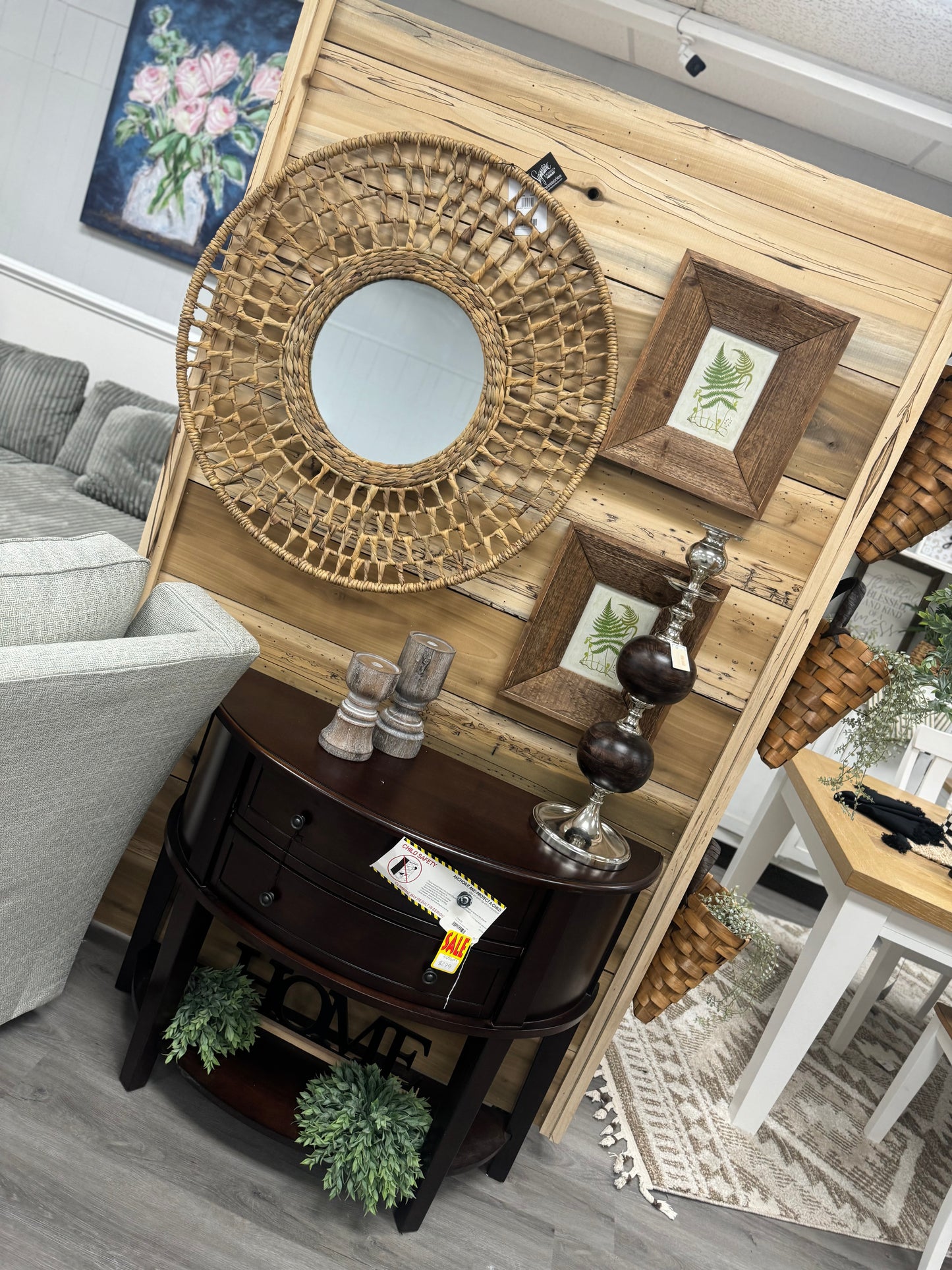 Round rattan mirror