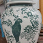 Jasper green parrot ceramic jar