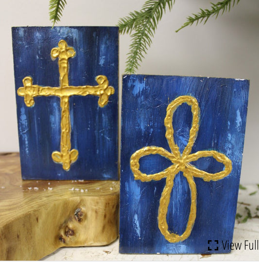 Hand painted wood table cross block