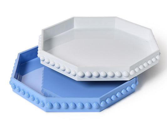 Octagonal Decorative Lacquered Tray with Hobnail Edge Assorted 2 Colors: French Blue, White