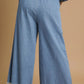 Washed Denim Pants with Fringe Hem