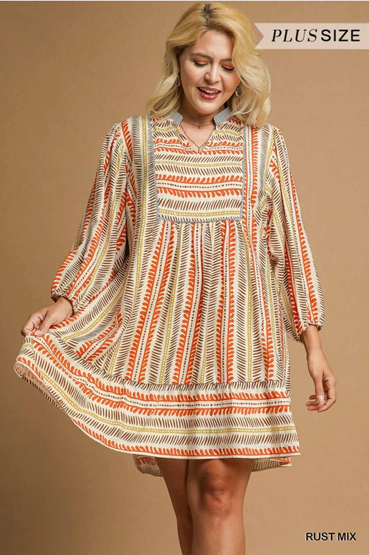 Aztec print baby doll dress