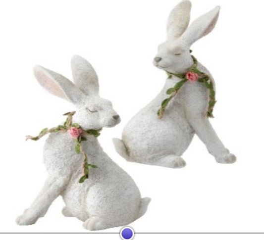 RESIN FLORAL GARLAND BUNNY 9" 2 assorted