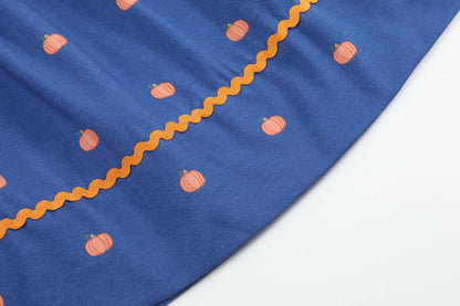 Blue Pumpkin Print Knit Smocked Bishop Dress