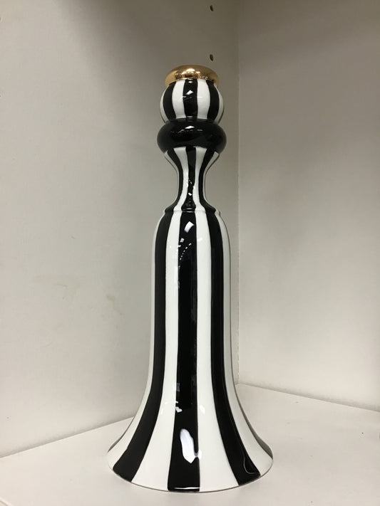10” black/white striped taper candleholder