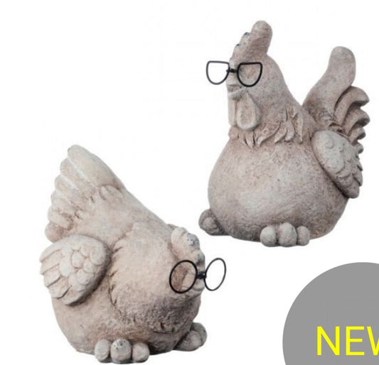 Resin chicken with metal glasses