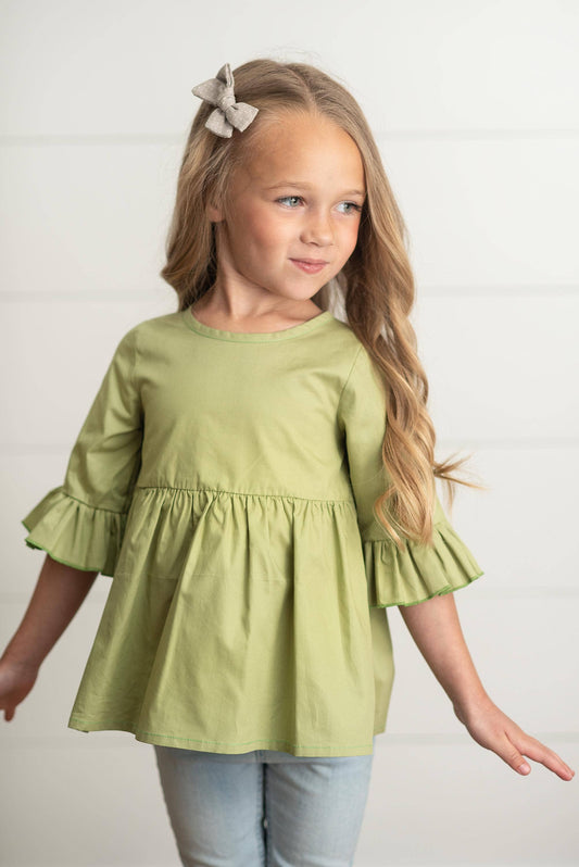 Kids Sage Ruffle Long Sleeve Winter Shirt With Buttons