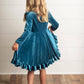 Kids Velvet Teal Ruffle Fancy Winter Christmas Holiday Dress