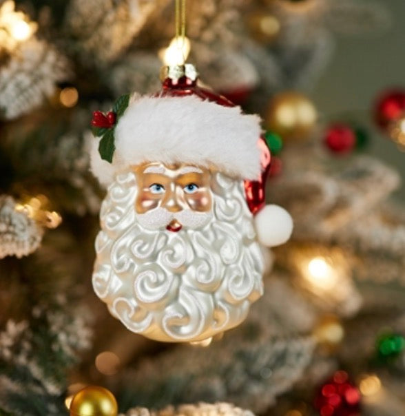 SANTA FACE ORNAMENT 5.25”H GLASS