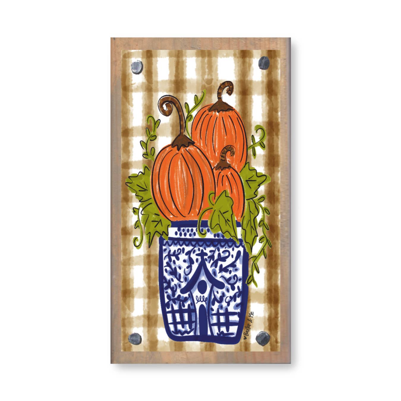 Blue Willow Pumpkin Stack Driftwood Happy Block