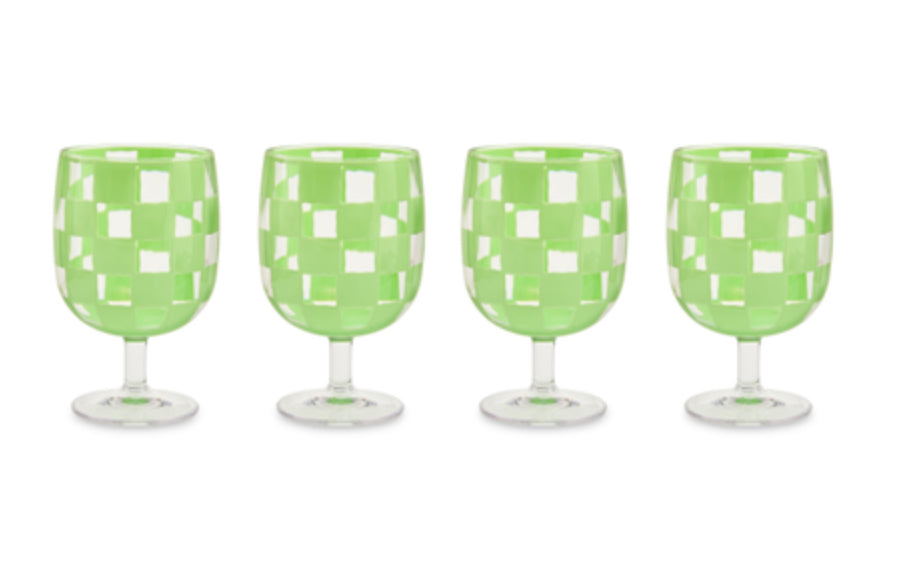 green check acrylic water goblets, set of 4
