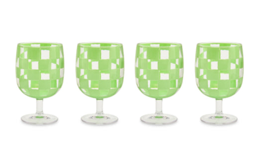 green check acrylic water goblets, set of 4