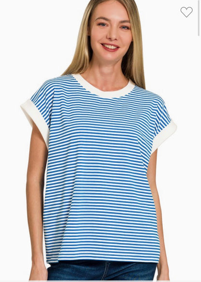 Stripe contrast trim rib banded top
