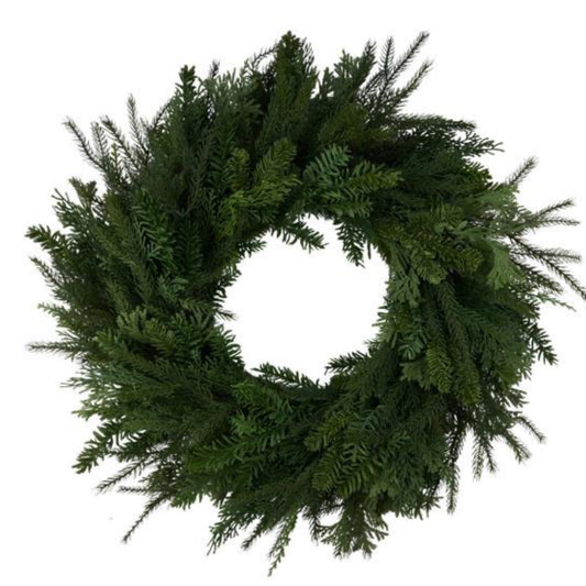 24"DIA R/T CEDAR/MIXED PINE/JUNIPER WREATH MULTI GREEN