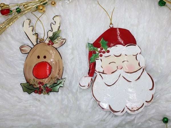 Hand painted molded metal, reindeer, or Santa