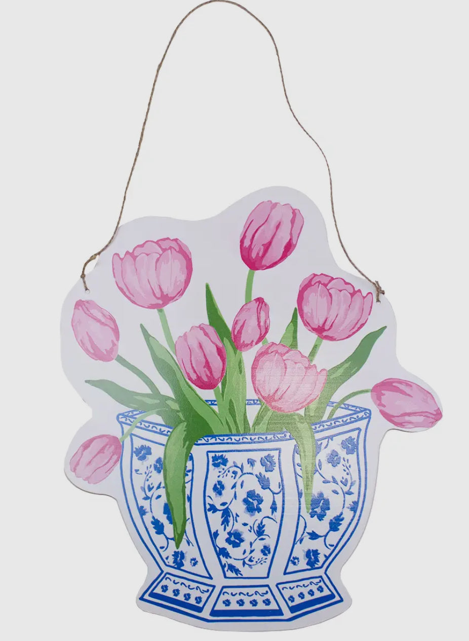 Chinoiserie Tulip Door Hanger Blue/White/Pink