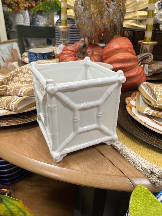 6" White Bamboo Planter