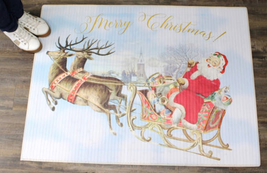 47x35" Bamboo Mat, Santa in Sleigh Merry Christmas