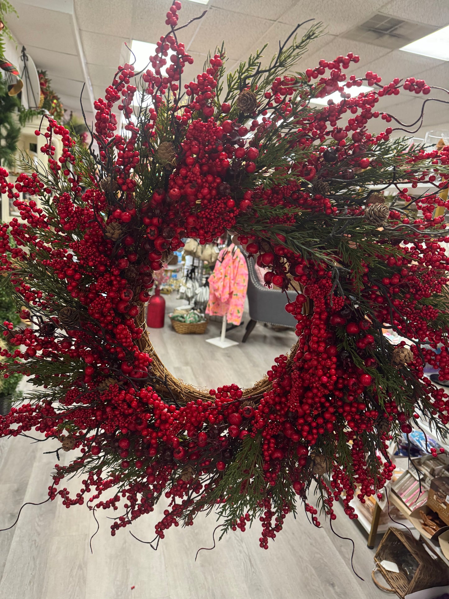 RED BERRY & PINE WREATH