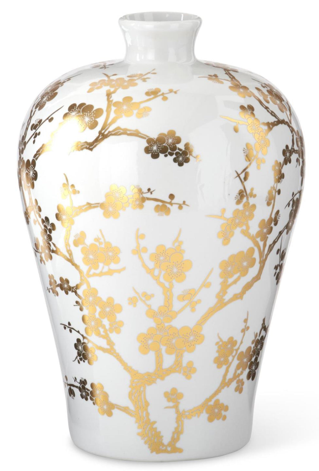 15” white & gold chinoiserie vase