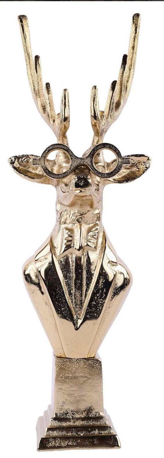 22"H X 8"L DEER BUST W/GLASSES GOLD