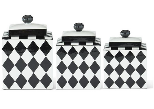 Square Black & White Harlequin Lidded Containers