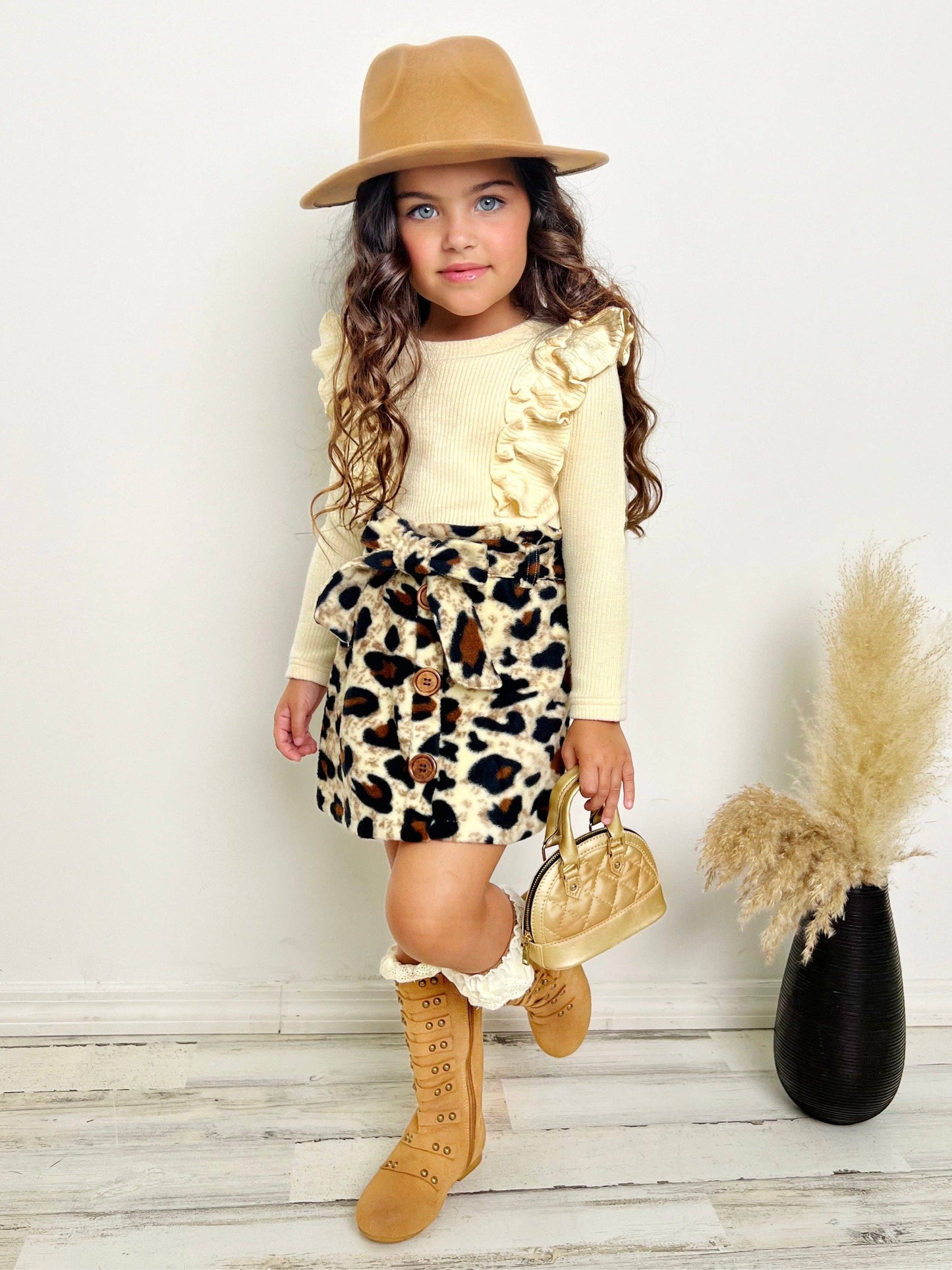 Purrfectly Chic Top & Leopard Print Skirt Set