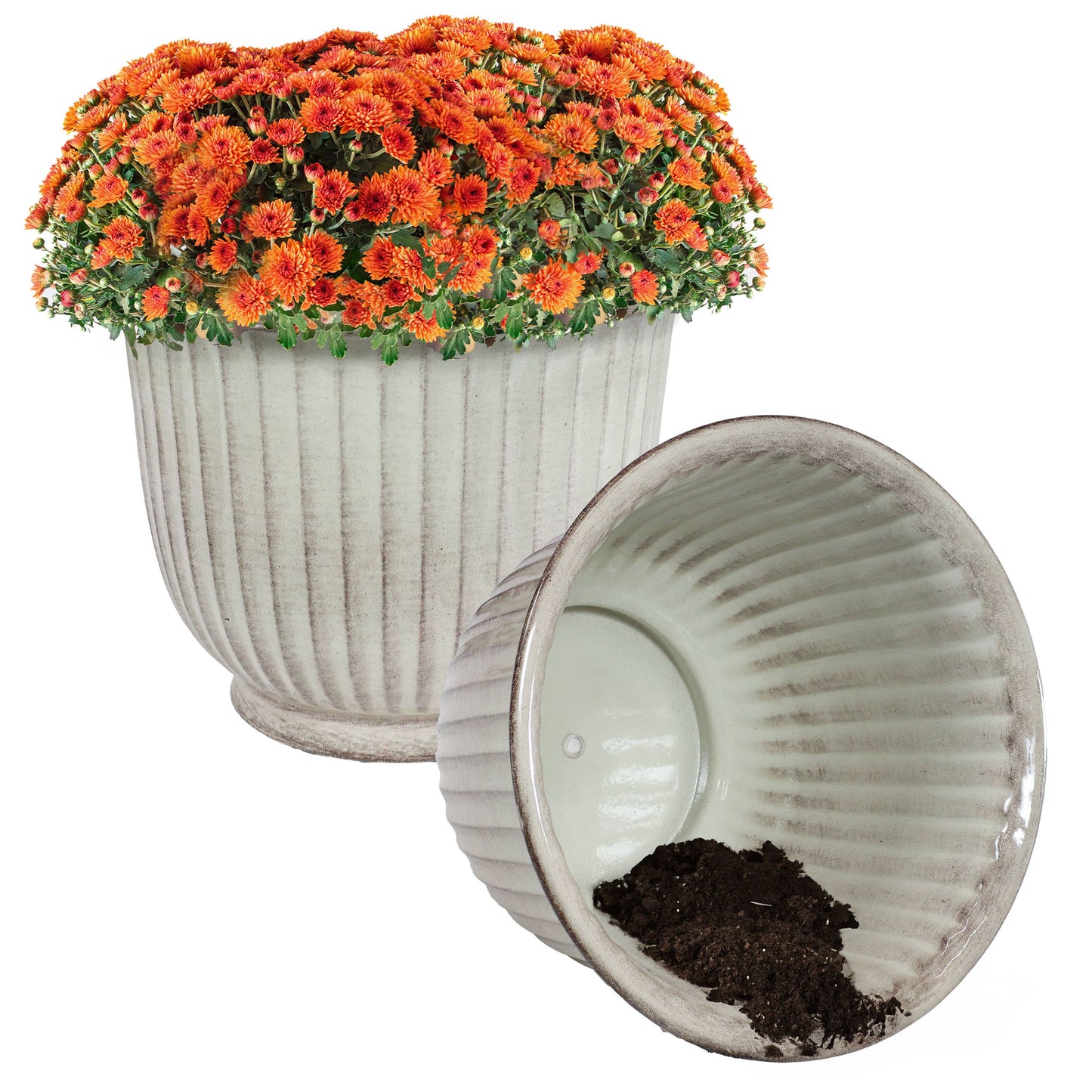 Carlotta Metal Planter - 14.75 in - White Glaze -