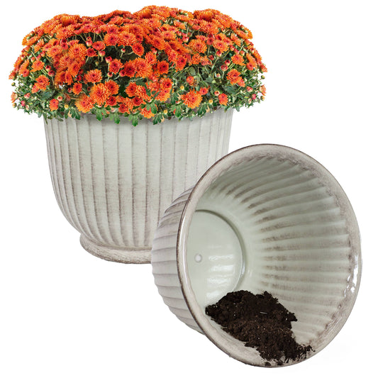 Carlotta Metal Planter - 14.75 in - White Glaze -