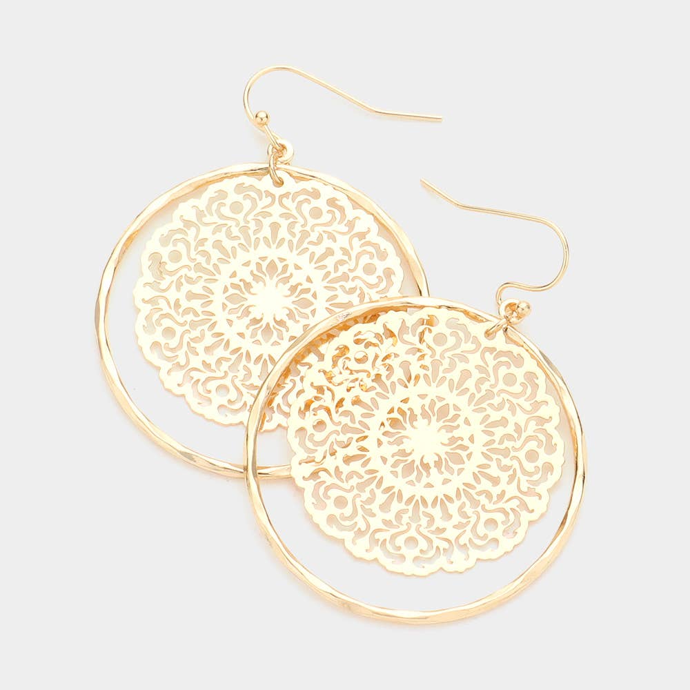 Filigree Metal Open Circle Layered Dangle Earrings