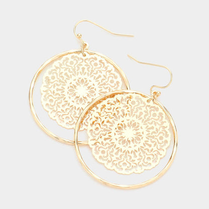Filigree Metal Open Circle Layered Dangle Earrings