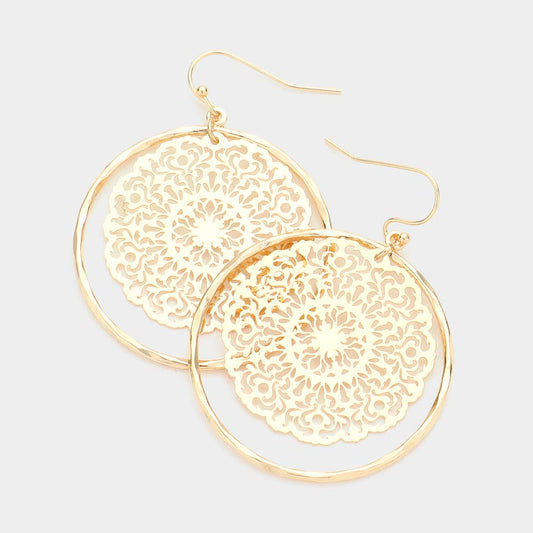 Filigree Metal Open Circle Layered Dangle Earrings