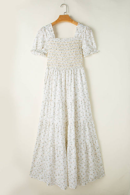 Boho Floral Print Ruffled Shirred Tiered Maxi Dress | S-XL