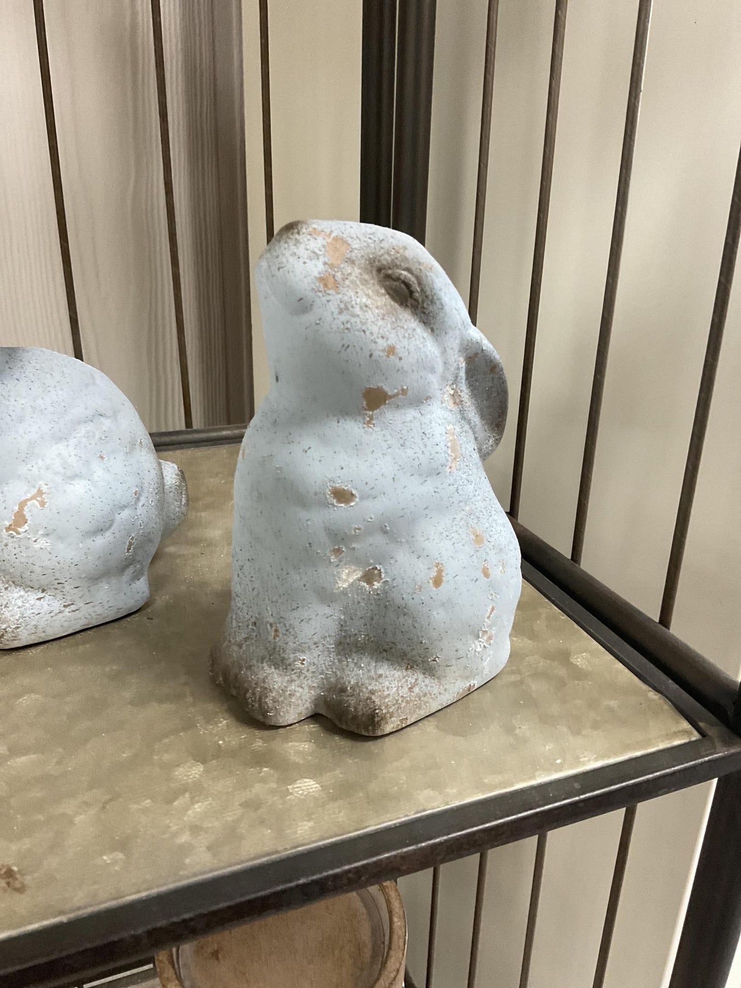 6" weathered blue terracotta bunnies