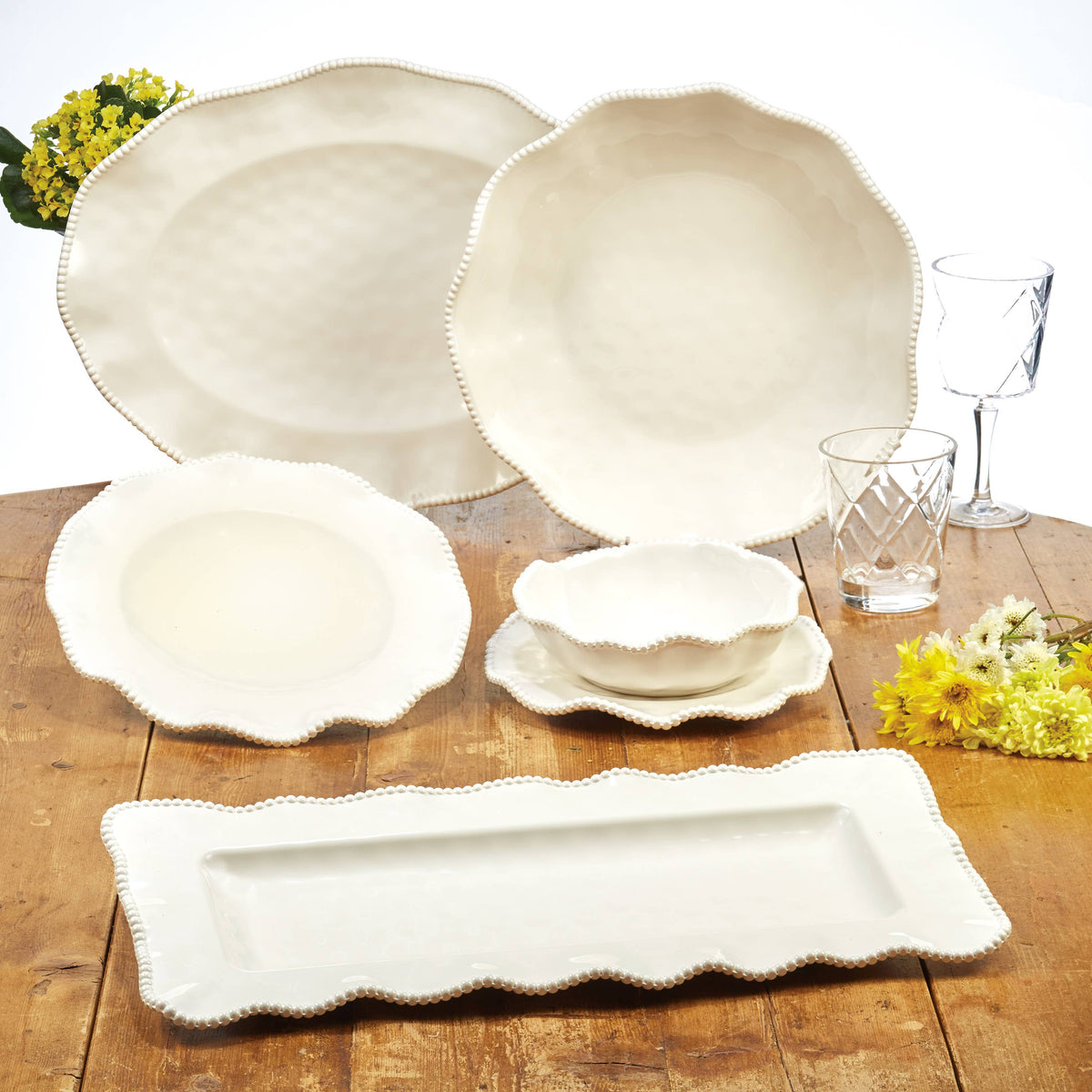 Perlette Cream Melamine Large Serving Bowl 13.75 x 2.75 in