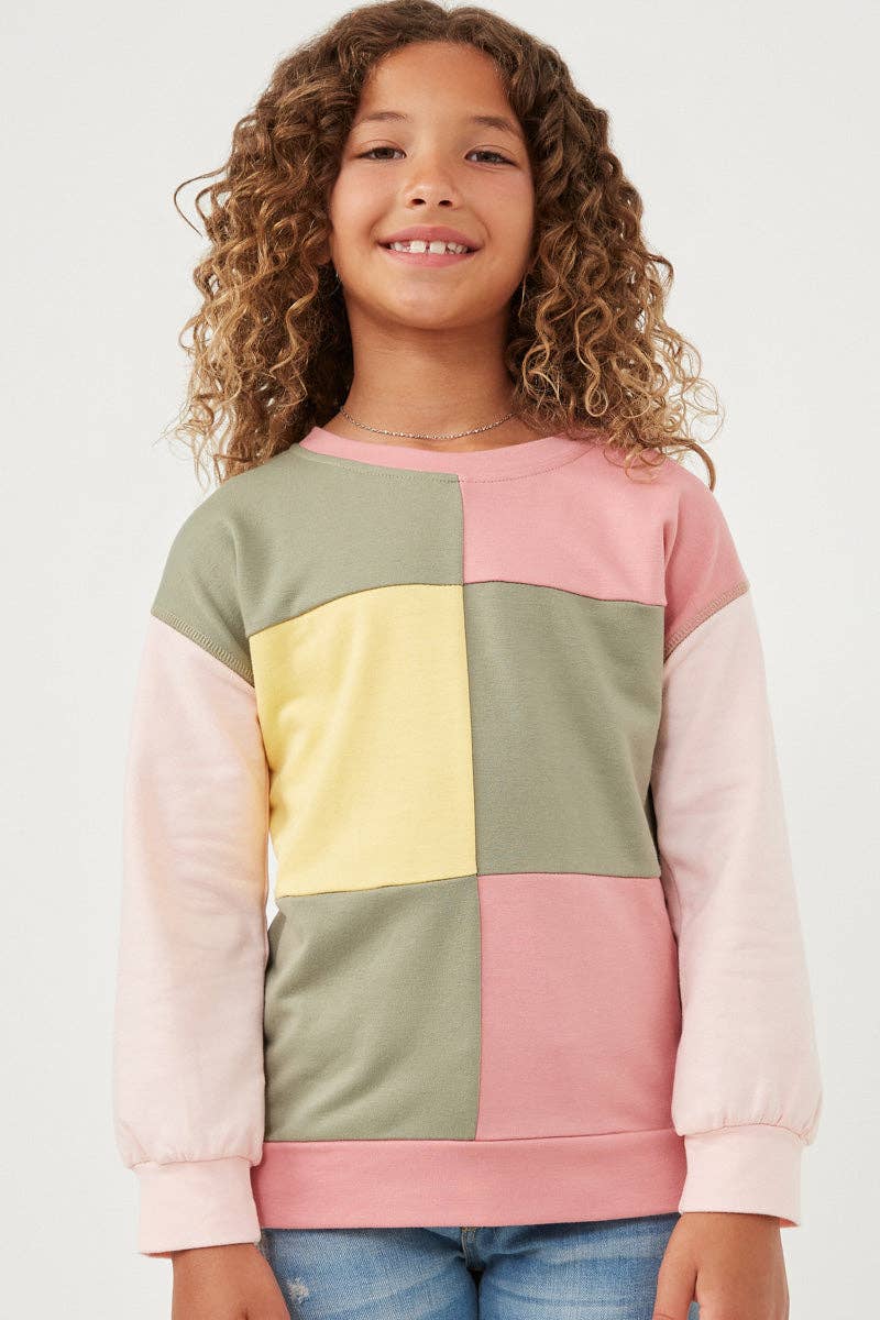 Girls Color Blocked French Terry Pullover Top