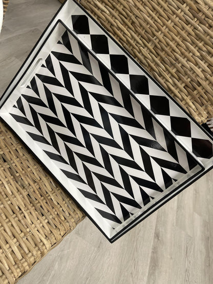 Black and white trays