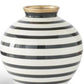 Black and white striped ceramic vase w gold