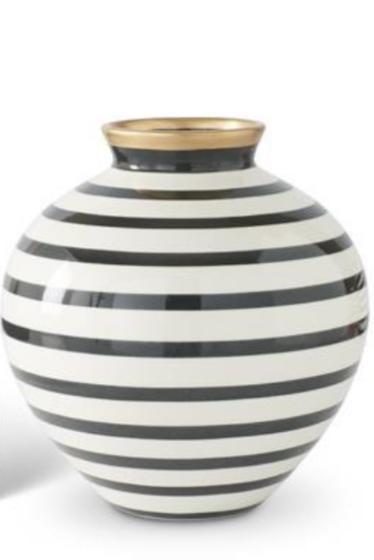 Black and white striped ceramic vase w gold