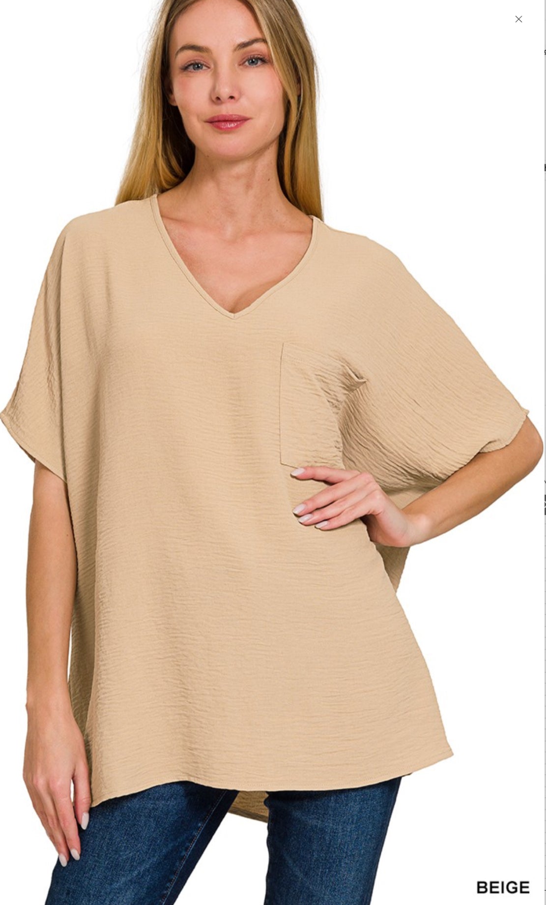 Woven Airflow V-neck Dolman Short Sleeve Top