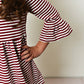 Kids Fall Winter Maroon Stripe Ruffle Sleeve Shirt Blouse